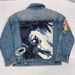 Gap distressed California surf themed denim blue jean jacket small 6/7